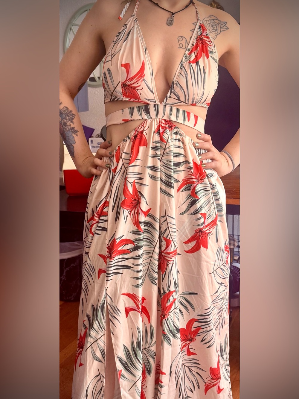 Floral Red Lily Maxi summer dress